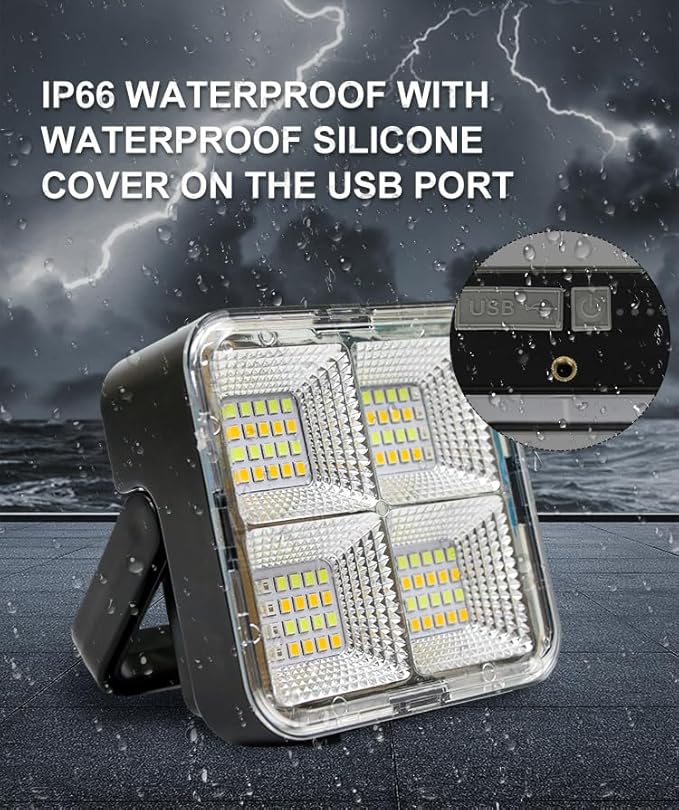 1 PCS Portable LED Camping Light, Solar Charging,USB Rechargeable Light, Black, 500 Lumen, Waterproof, Modern Style, Outdoor Use
