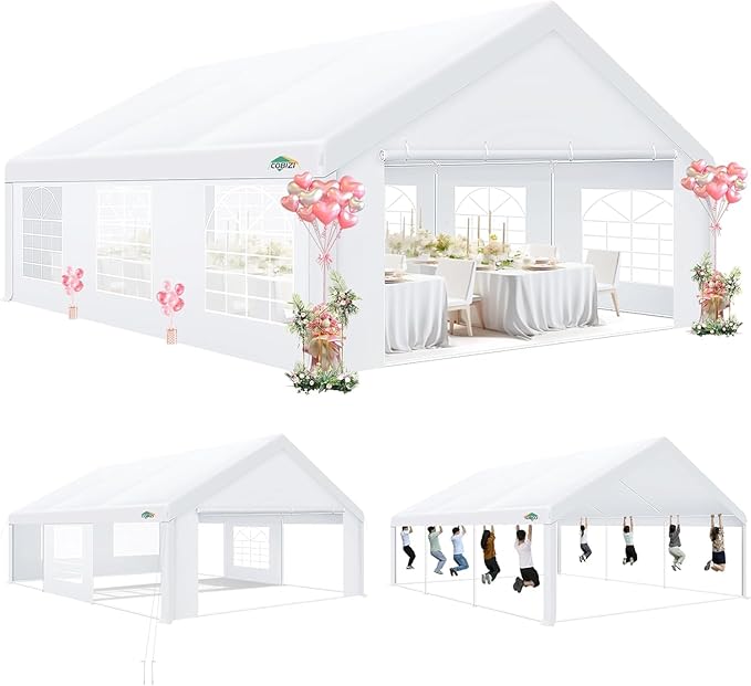 COBIZI 20x20 Party Tent Heavy Duty, Large Outdoor Wedding Tents for Parties with 6 Sidewalls & Built-in Sandbags,Waterproof Event Canopy Gazebo Temporary Shelter Carport,Camping,Patio,Windproof