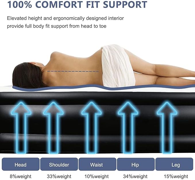 Queen Air Mattress Bed with Built in Pump,16 Inches High Queen Airbed Inflatable Mattress,Comfort Thickened Blow Up Air Mattress,Travel Sleeping Pad for Guests Home(Queen Size)