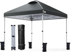 Nazhura 10' x 10' Pop Up Canopy Tent with Sand Weight Bag, Awing for Patio, Freestanding Sun Shelter for Picnic and Camping, One Person Setup, White (Grey)