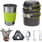 Camping Cookware Kit with Stove Outdoor Cooking Set with Knife Fork Spoon Outdoor Pot Travel Tableware Kitchen Hiking Picnic BBQ