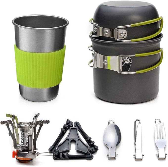 Camping Cookware Kit with Stove Outdoor Cooking Set with Knife Fork Spoon Outdoor Pot Travel Tableware Kitchen Hiking Picnic BBQ
