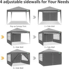 COBIZI 10x10 Pop Up Canopy Tent with 4 Sidewalls, Easy Set Up Canopy 10x10 Waterproof Commercial Outdoor Gazebo Portable Shelter Instant Tents for Parties,Backyard,Flea Market(Carrying Bag×1,Grey