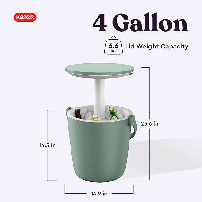 Keter Go Bar 4.2 Gallon Portable Beer and Wine Cooler with Handle and Pop Up Outdoor Table Perfect for Your Patio, Picnic, and Beach Accessories, Graphite