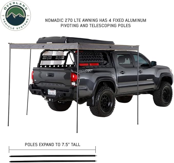 Overland Vehicle Systems HD Nomadic 270 LTE Passengers Side Awning | Dark Gray | Includes Black Travel Cover | 19689909