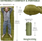 Outdoor Camping Inflatable Mattress Thicken Sleeping Pad with Built-in Pillow & Pump, Portable Air Mat for Travel Hiking Climbing(Green)