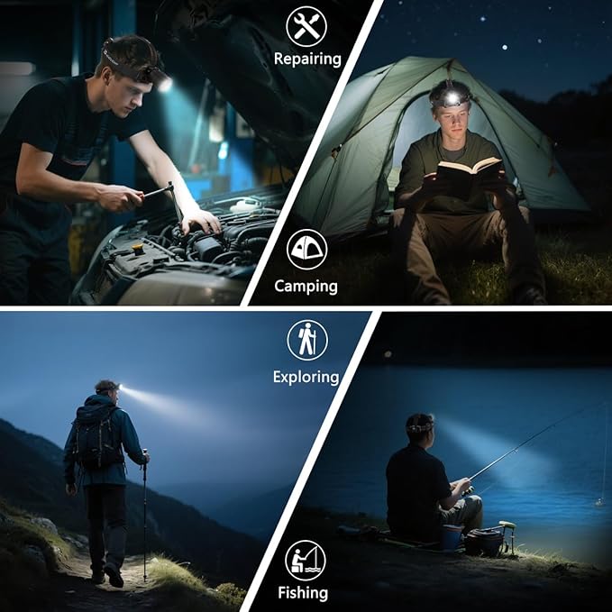 KYEKIO 6Pack Rechargeable Headlamps for Adults, Super Bright Head Lamps LED Rechargeable, 4Mode Head Lights for Forehead Hard Hat, Adjustable Focus 90°Headlight, Waterproof LED Headlamp Camping