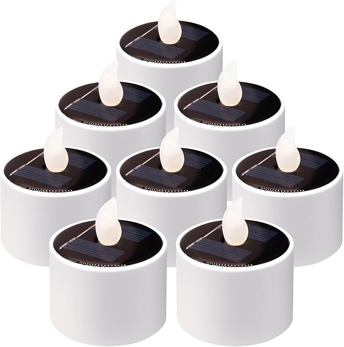 Solar Tea Lights Outdoor - 8 Pack Waterproof Rechargeable Dusk to Dawn Outdoor Lighting Flameless Flicker Reusable LED Solar Candles for Lanterns Camping Garden Home Decorations, 2.3''x2.1''