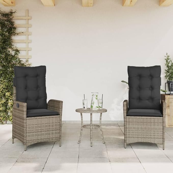 Reclining Patio Chairs 2 pcs with Cushions Gray Poly Rattan Porch Chairs Camping Chairs Patio Chairs Living Room Chairs for Dining Patio Bedroom Outdoor