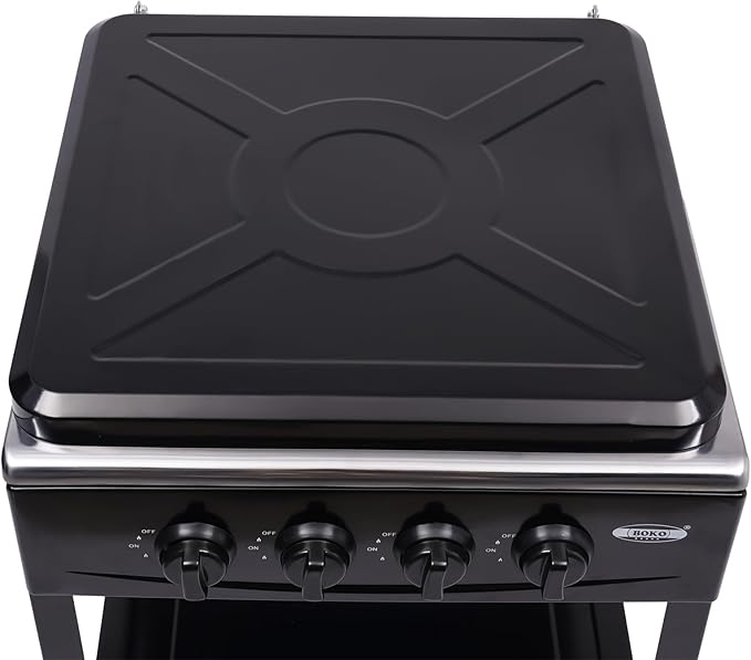 LPG/NG Gas Stove 4 Burner, Portable Natural Gas Stove Outdoor Camping BBQ Stove Gas Cooker with 2 Tier Storage Rack, for RV, Apartment, Outdoor Cooking (Black, 4-Burner)