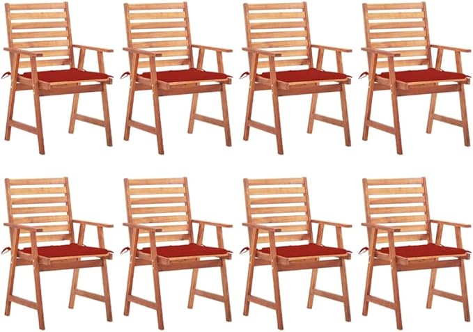 Patio Dining Chairs 8 pcs,Lawn Chair,Camping Chair,Garden Chair,Featuring Slatted Design,Waterproof Cushion,Each Cushion Features 2 Sets of Ropes, with Cushions Solid Acacia Wood