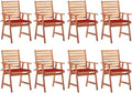 Patio Dining Chairs 8 pcs,Lawn Chair,Camping Chair,Garden Chair,Featuring Slatted Design,Waterproof Cushion,Each Cushion Features 2 Sets of Ropes, with Cushions Solid Acacia Wood