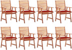 Patio Dining Chairs 8 pcs,Lawn Chair,Camping Chair,Garden Chair,Featuring Slatted Design,Waterproof Cushion,Each Cushion Features 2 Sets of Ropes, with Cushions Solid Acacia Wood