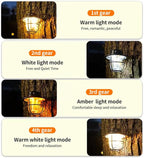 LED Rechargeable Outdoor Camping Light, Mini Portable Tent Emergency Light， New Horse Lamp 4-Speed Mode White and Warm Light, Amber and Warm White Light.