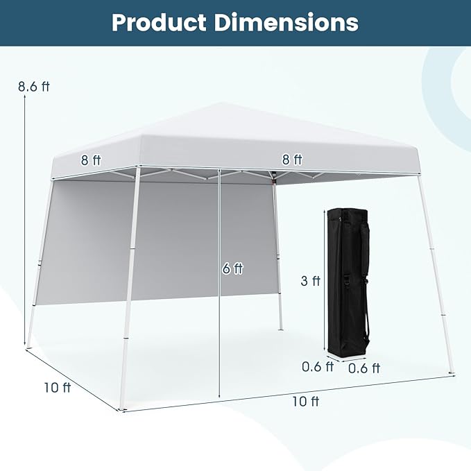 Tangkula 10x10 FT Pop Up Canopy with Sidewall, UPF 50+ Easy Setup Outdoor Tent with Backpack, 4 Stakes, Portable Heavy-Duty Canopy Tent for Party Events Camping Picnic, 10x10 Base, 8x8 Top