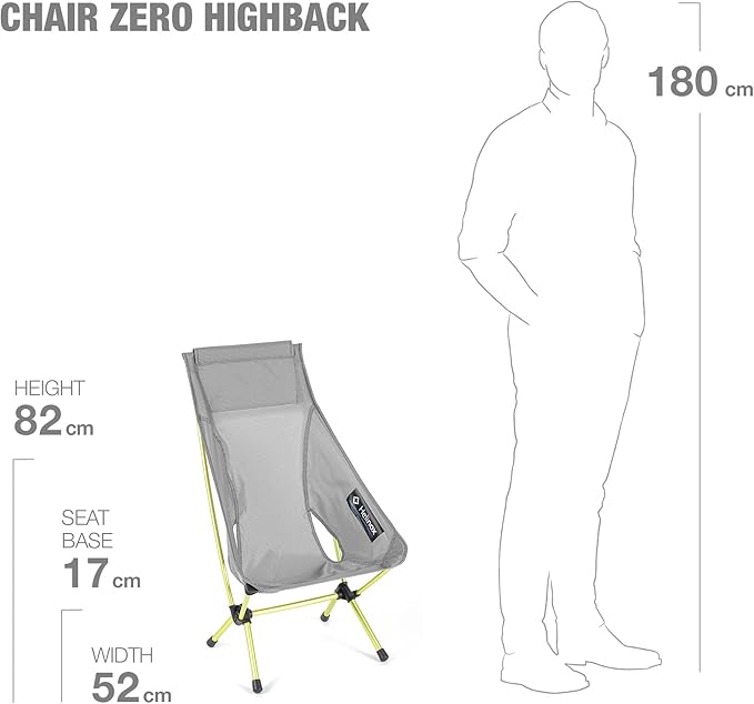 Helinox Chair Zero Highback Chair, 1.43lbs, Ultralight, High Back Camping Chair, Backpacking, Folding Outdoor Chairs, Grey