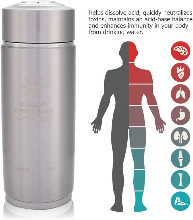 New alkalines Water Bottle, Portable alkalines Ionizer Generator, Stainless Steel Water Filter Bottle, Nano Balance Bio Energy Lonizer Cup Flask for Sports,Camping (Silver)