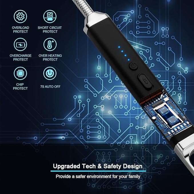 SUPRUS Lighter Rechargeable USB Lighter Arc Electric Lighetrs with Safety Switch 360° Flexible Neck Flameless Grill Long Lighters for Candle Camping Cooking (Black)