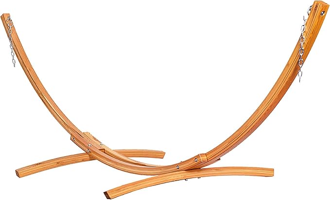 Lazy Daze Hammocks 10.5 FT Outdoor Arc Wood Hammock Stand, 2 Person Hard Pine Wood Hammock Stand with Carabiners and Chains for Patio Indoor Outdoor Garden Poolside, 300lb Capacity, Natural