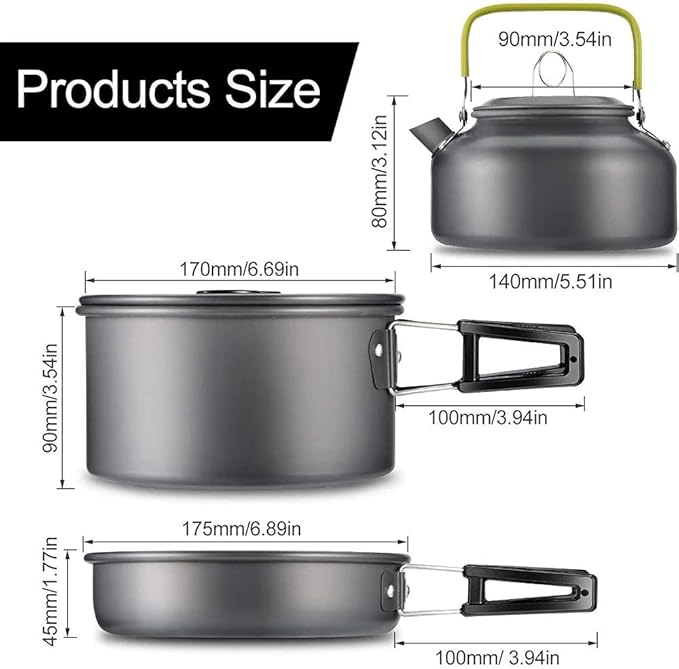Camping Cookware Set Portable Outdoor Tableware Kettle Pot Cookset Cooking Pan Bowl for Hiking BBQ Picnic