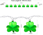 Shamrock String Lights, 8.5Ft St Patrick's Day Decorations String Lights with 10 Green Clover Lights, Connectable Shamrock Indoor Fairy Lights for St Patrick's Day Party Irish Holiday Garden Decor