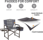 TIMBER RIDGE Lightweight Camping Chair, Portable Laurel Director's Chair with Foldable Side Table, Cooler Bag & Mesh Pocket, Compact Outdoor Folding Lawn Chair, Supports 300lbs, Grey