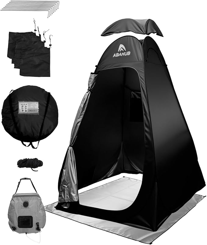 Abahub Pop Up Solar Shower Tent Kit, Portable Instant Privacy Tents with 5 Gallon Solar Shower Bag, Outdoor Changing Room for Camping, Beach