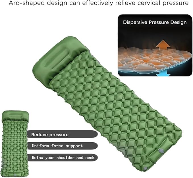 Outdoor Camping Inflatable Mattress Sleeping Pad with Pillows Hiking(Gray)