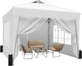SANWAY 10x10 Pop Up Canopy Tent with Sidewalls x 4 – Easy Setup Canopy Tent, Waterproof, UV-Resistant, Portable with Carry Bag for Outdoor Events, Camping, and Backyard Parties – White