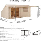 Large Luxury Inflatable Camping Tent Cotton Canvas Tent, Breathable and Waterproof Air Tent with Skylight and Stove Jack Hole for for 4-6-8-10 Person Family Camping