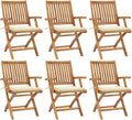 Folding Patio Chairs with Cushions 6 pcs,Outdoor Lounge Chair,Portable Camping Chair,Bistro Table and Chairs Outdoor,Features 2 Sets of Ropes,for Balcony/Garden/Backyard, Solid Teak Wood