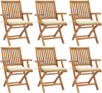Folding Patio Chairs with Cushions 6 pcs,Outdoor Lounge Chair,Portable Camping Chair,Bistro Table and Chairs Outdoor,Features 2 Sets of Ropes,for Balcony/Garden/Backyard, Solid Teak Wood