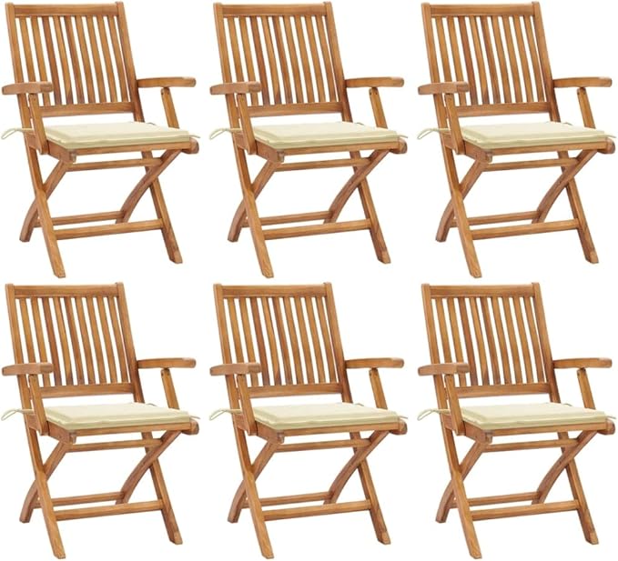 Folding Patio Chairs with Cushions 6 pcs,Outdoor Lounge Chair,Portable Camping Chair,Bistro Table and Chairs Outdoor,Features 2 Sets of Ropes,for Balcony/Garden/Backyard, Solid Teak Wood