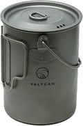 Valtcan 900ml Titanium Pot Boil Cook & Drink From One Pot, 134g Ultralight, Thicker Gauge Grade 1 Ti, Aligned Bail Handle, Nests 32oz Nalgene, Lid with Steam Holes, Campfire & Stove, Mesh Bag