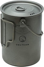 Valtcan 900ml Titanium Pot Boil Cook & Drink From One Pot, 134g Ultralight, Thicker Gauge Grade 1 Ti, Aligned Bail Handle, Nests 32oz Nalgene, Lid with Steam Holes, Campfire & Stove, Mesh Bag