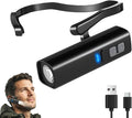 Lightweight LED Rechargeable Ear Worn Headlamp with Motion-Sensor, Ear-Hook High Bright Hands-Free Headlight, Outdoor Adjustable Clip-on Hat Light for Running, Camping, Fishing (1 Pack)