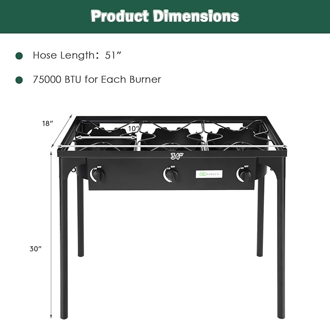 Goplus Outdoor Camping Stove, 3 Burner Propane Gas Cooker w/Detachable Legs & CSA Regulator & 0-20 PSI Regulator for Camp Patio RV, Cast Iron, 225,000-BTU