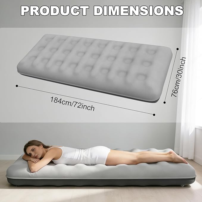 Single Size Air Mattress - Inflatable Camping Bed, Inflatable Single Bed for Camping, Home & Travel(Grey)