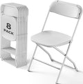 Folding Chairs 8 Pack, Plastic Folding Chairs for Outside, Heavy Duty Foldable Chairs, Sturdy Metal Folding Chairs, 350 lbs Capacity, for Patio, Garden, Camping, White