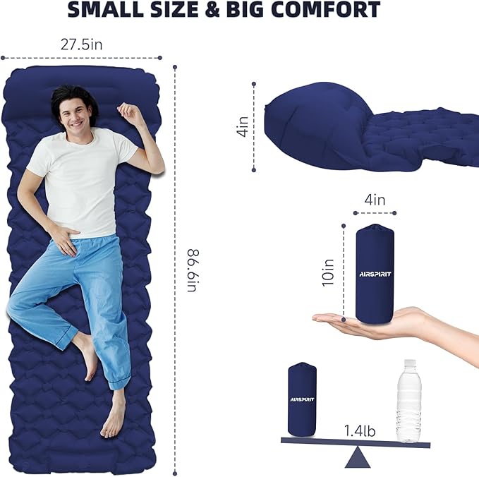 Inflatable Sleeping Pad with Pillow for Camping-Built in Fast Inflation-Ultralight Upgraded Durable Compact Sleeping Mat Moisture Proof Air Mattress for Camping, Backpacking,Hiking,Travel,Tent