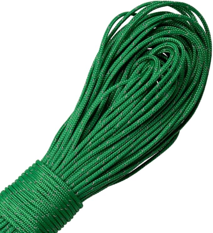 Paracord Planet – Fluorescent 1.75mm Reflective Guyline 95 Paracord Tent Rope Camping Parachute Cord – Kelly Green – 65ft