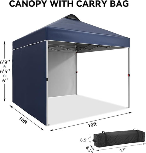 10 x 10 Pop Up Canopy, All Season Instant Canopy with 2 Sidewalls and Vented Roof, Portable Party Tent with Wheeled Carry Bag and Sandbag for Camping, Picnic, Party, Navy Blue