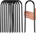 Heavy Duty Trampoline Anchors High Wind U-Shaped Sharp Ends Ground Anchor Galvanized Steel 11.8inch Safety Stakes for Soccer, Tents and Garden Decorations (Black 8pcs)