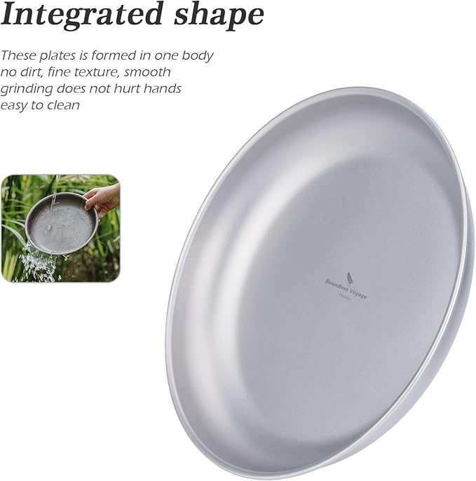 Boundless Voyage Titanium Camping Plate Dishes Saucer Lightweight Round Dinnerware Set Stackable Serving Plates Pasta Plates Travel Outdoor Home Kitchen Tableware Set Ti1117T