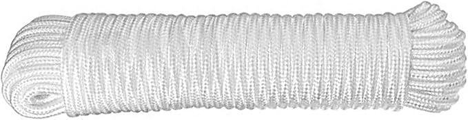 6mm White Diamond Braid Nylon Rope, Paracord All Purpose Utility Rope Nylon Twine for Crafts,Cargo,Tie-Downs,Camping,Indoor Outdoor Use(1/4inch,25ftx1 Hank)