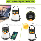 LED Camping Lantern, 1500 Lumens Spotlight Flashlight Rechargeable with Solar Panel Charging, Waterproof Spot Light, 8 Light Modes, 7500mAh, Camping Flashlight for Emergency, Orange&Brown