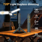Rechargeable 8000mAh Camping and Work Light with Adjustable Stand 3.4 ft, 3000 Lumen Cordless Work Light Featuring 3 Adjustable Heads, Dimmable Emergency Flashlight with Telescopic Tripod