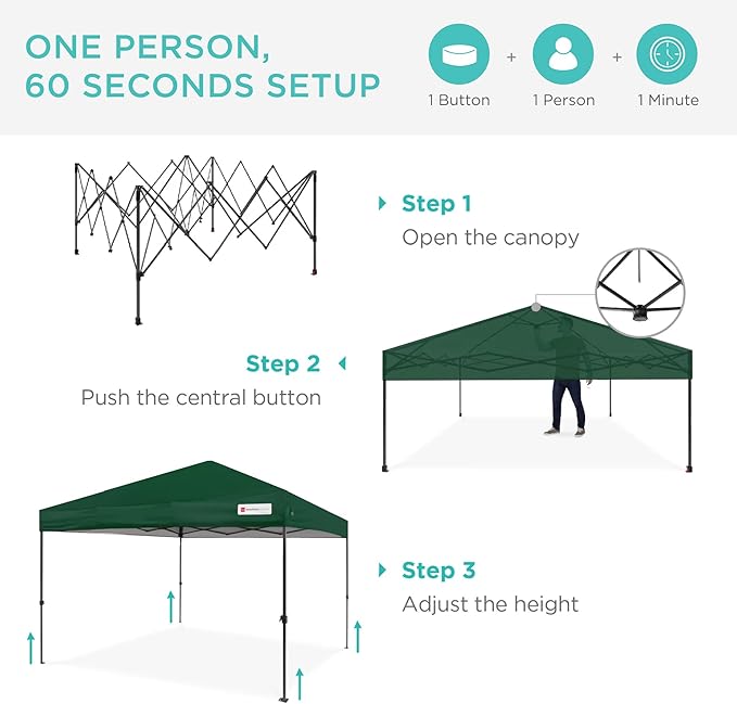 Best Choice Products 10x10ft Pop Up Canopy Tent, Outdoor Shade, 1 Person 1 Minute Set Up, Carry Case, 4 Weight Bags - Forest Green