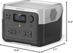EF ECOFLOW Portable Power Station RIVER 2 Max, 512Wh LiFePO4 Battery/ 1 Hour Fast Charging, Up To 1000W Output Solar Generator (Solar Panel Optional) for Outdoor Camping/RVs/Home Use Black