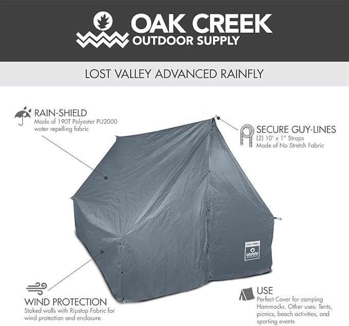 Oak Creek Advanced Hammock Rain Fly. 110 Inch Multipurpose Rainfly for Hammocks. Provides Protection from The Elements. Lightweight Waterproof Tarp Works with Any Camping Hammock